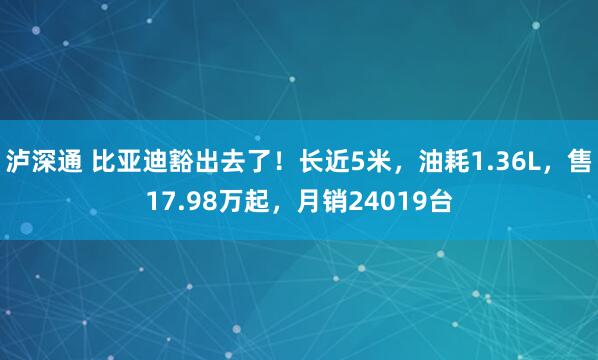 泸深通 比亚迪豁出去了！长近5米，油耗1.36L，售17.98万起，月销24019台